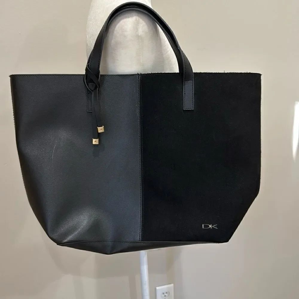Donna Karen Large Two Tone Vegan Leather and Suede Tote Bag
